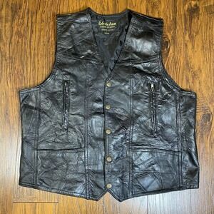 Roberto Amee Leather Vest Men's Large Black Genuine Pig Skin Biker Bomber Y2K‎